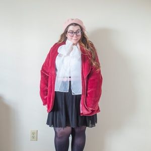 SHEIN Burgundy Faux Fur Coat